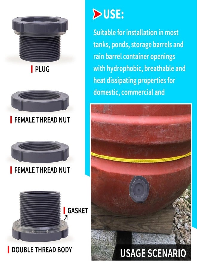 ChillWaves PVC Bulkhead Fitting 2-1/2" Double Thread Connector Adapter with Plugs for Water Tank, Aquariums, Rain barrels(1-PACK) - Image 5